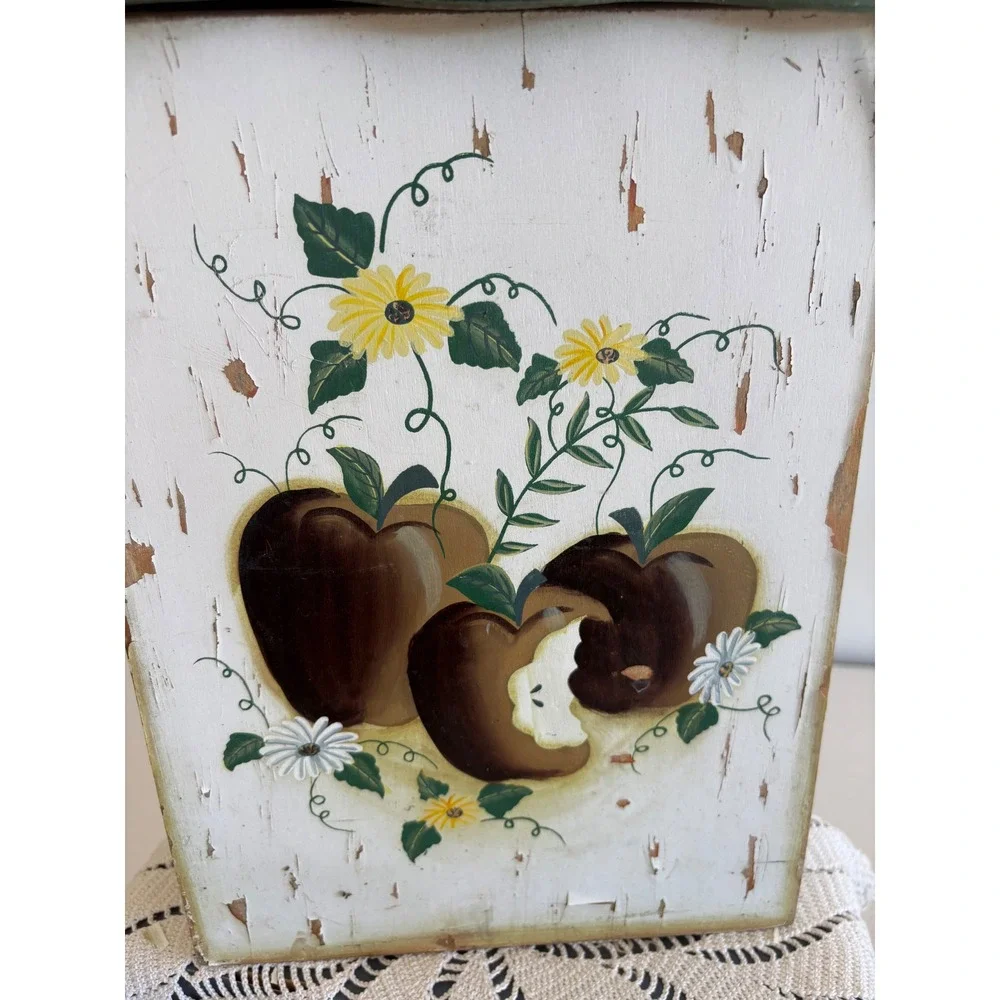 VTG Collections Etc Wooden Wall box  Hand Painted Apple Sunflower Folk Art